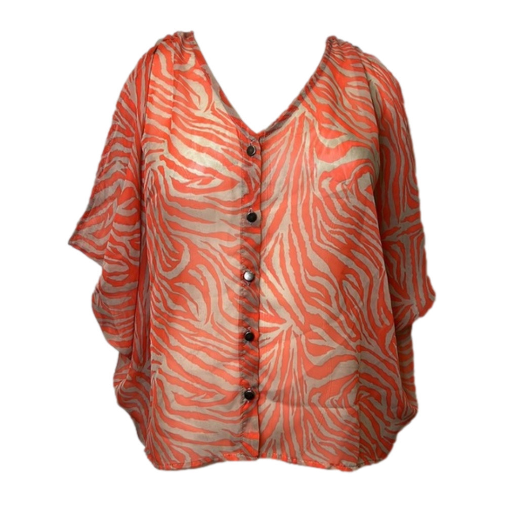 ✨HOST PICK✨ Women’s Coral & Gray Zebra Print Sheer Shirt